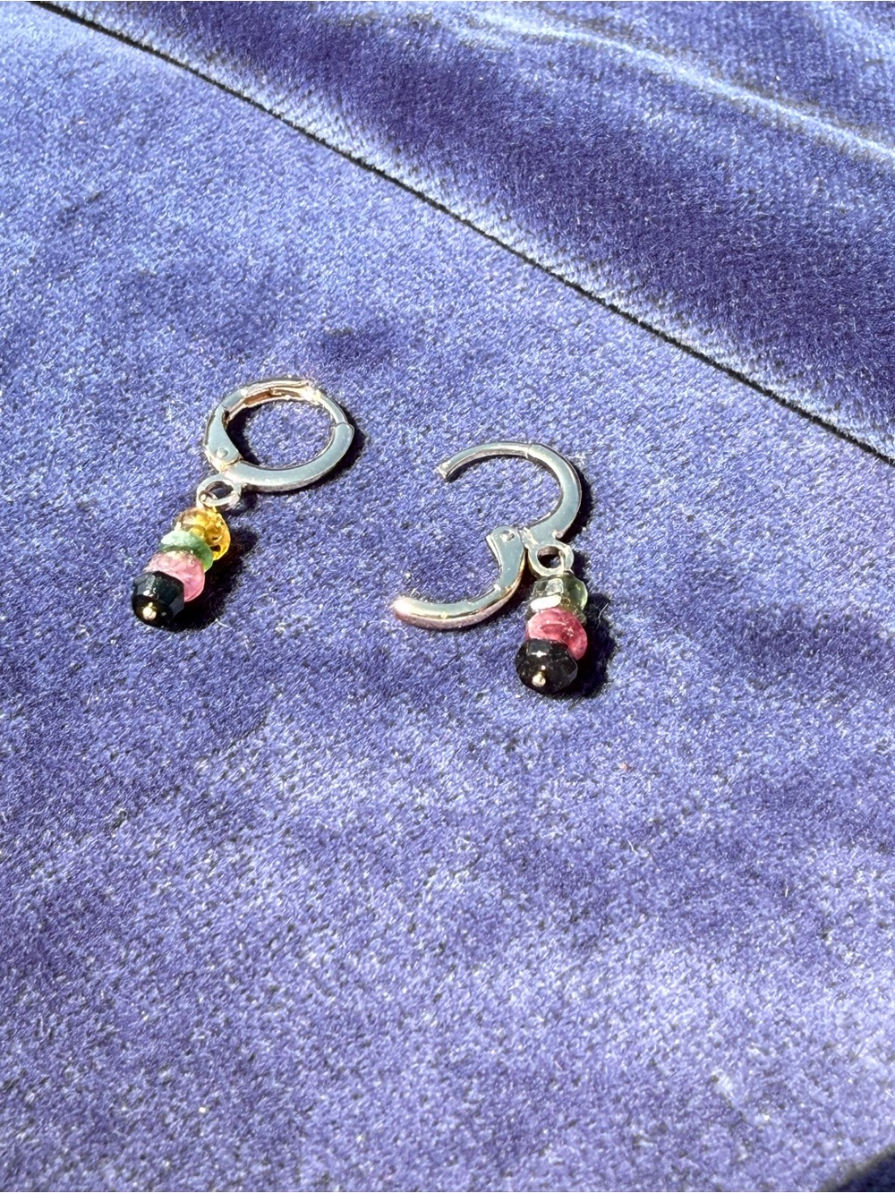 Hand crafted Huggie Hoop Earrings - natural tourmaline